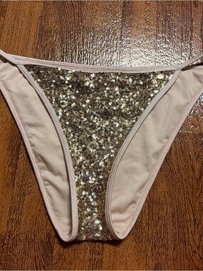 Victoria's Secret Gold Sequin and Light Pink Bikini Bottom